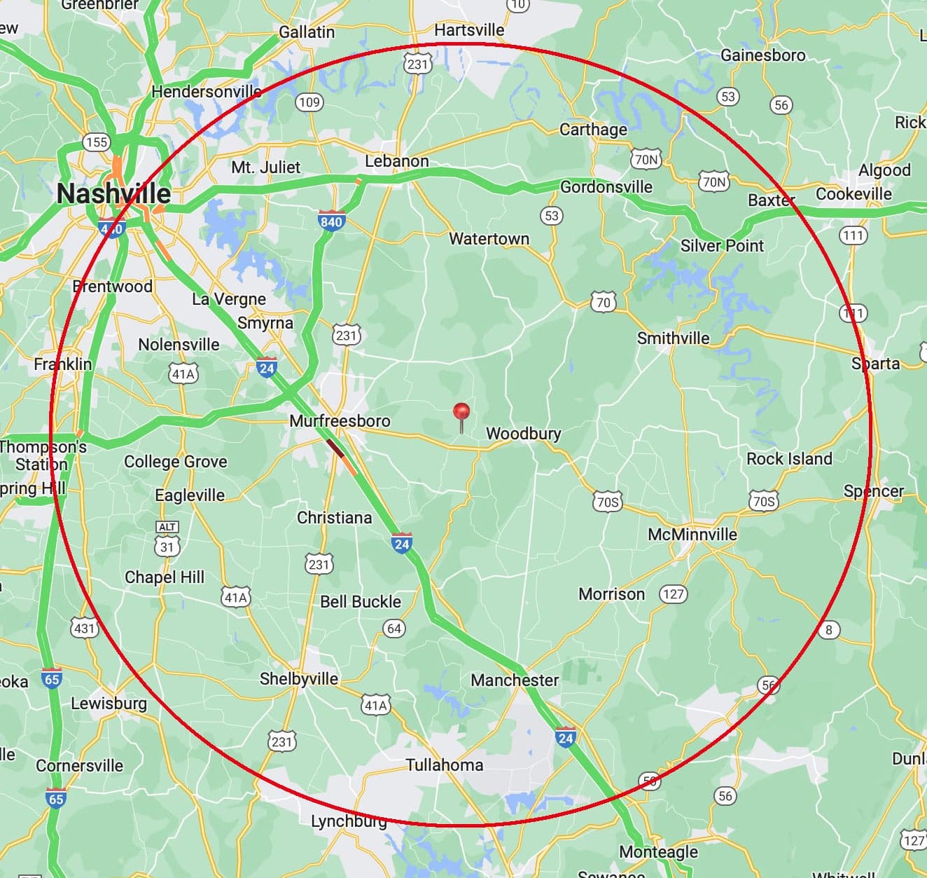 Route 27 Mobile RV Service 50-mile service area map